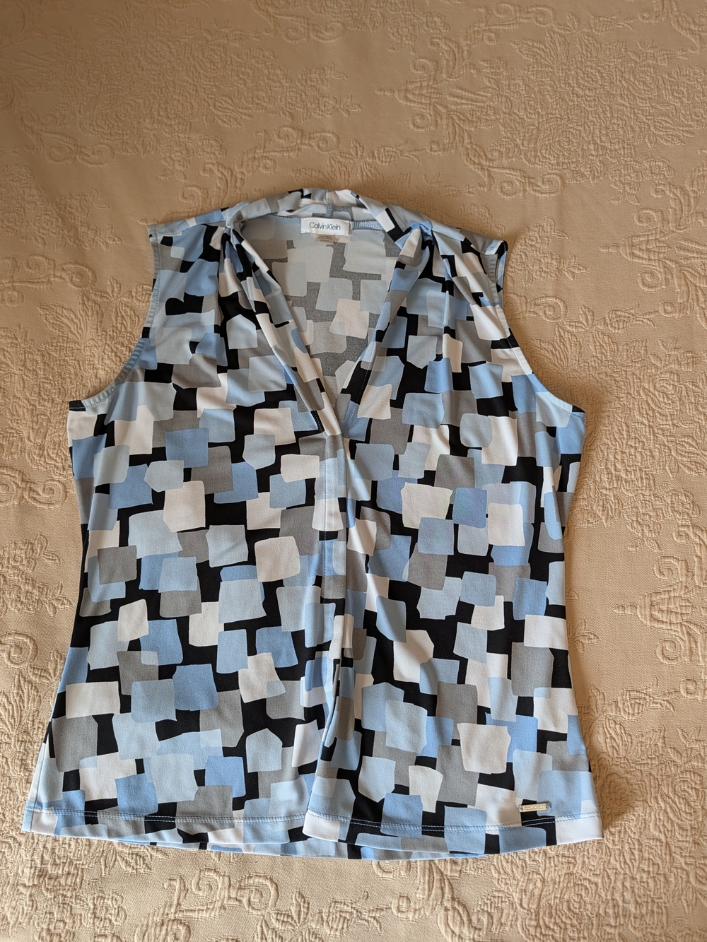 Calvin Klein Blue Black White Geometric V-Neck Sleeveless Camisole